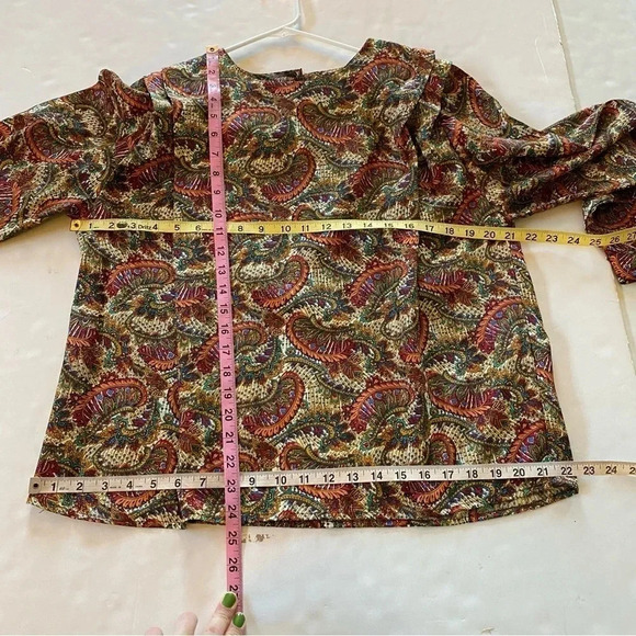 Vintage 90s Paisley Blouse Size 12 Large Grannycore Womens Gold Long Sleeve - Picture 10 of 12